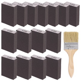 Glarks 16 Pieces Sanding Sponge Set with 100 Grit 15 Pieces 10 x 7 x 2.5 cm Washable and Reusable Sanding Blocks and 1 Brush Ideal for Woodworking, Drywall, Metal Polishing