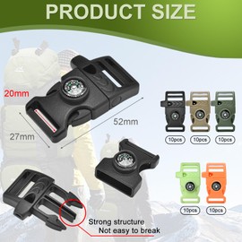10 Pack 3/4 Inch Assorted Paracord Bracelets Buckles, Plastic Compass Whistle Buckle for Bracelets Clasp Clip Outdoor Camping Emergency Survival Travel Accessories