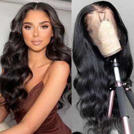 Body Wave Lace Front Wigs Human Hair Wigs for Women 13x4 180% Density HD Lace Frontal Wig Pre Plucked with Baby Hair Perruque Femme Humain Naturel 24 Inches Natural Black