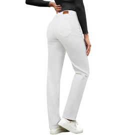 Sidefeel Women's Straight Leg Jeans High Waisted Stretchy Rhinestone Wide Leg Denim Pants White Size 18