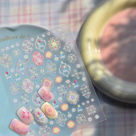 Boho Nail Stickers – 5D Embossed Shell Light Self-Adhesive Nail Decals, Bohemian Nail Art Designs for DIY Manicure, Nail Decorations for Women Girls