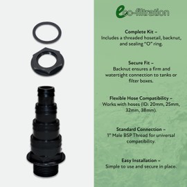Ecofiltration - 1" BSP 4-Stepped Black Threaded Hosetail with 1" Backnut – For Flexible Hose (20mm-38mm ID)