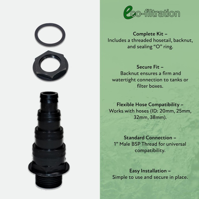 Ecofiltration - 1" BSP 4-Stepped Black Threaded Hosetail with 1"