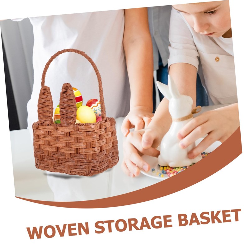 LABRIMP Cute Rabbit Ears Easter Egg Basket Lightweight Woven Storage