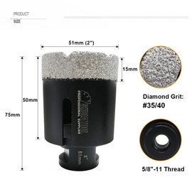 SHDIATOOL Diamond Core Drill Bits 2-Inch for Porcelain Ceramic Tile Marble Brick Vacuum Brazed Hole Saw 51mm