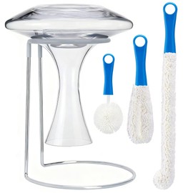 Wine Decanter Drying Stand with Cleaning Brush,Wine Decanter Drying Rack Holder with Rubber Coated Top Drainer Stand Dryer Rack for Standard Large Wine Decanters