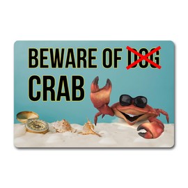 Funny Welcome Doormat Beware of Dog Crab Ocean Guard Mat Humorous Beach Vibe Check Mat (23.6 X 15.7 in) Colorful Print Top with Anti-Slip Rubber Back Doormat Prank Gift Door Mat for The Entrance Way