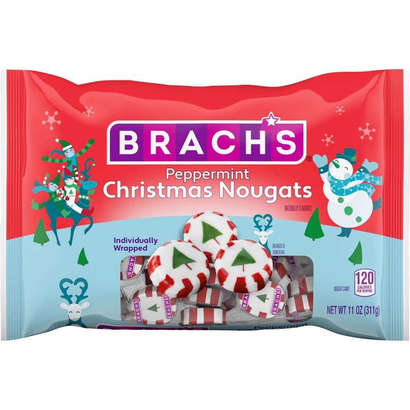 Brach's Peppermint Christmas Nougats, Individually Wrapped Mixed Flavors, Christmas Candy,
