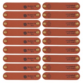 FINGERINSPIRE Pack of 30 Handmade Label Leather 2 Styles Sewing Leather Labels with Pattern and 2 Rivets, Brown PU Leather Pendant Button Handmade Label for Jeans Bag Shoes Hat 12 x 65 mm