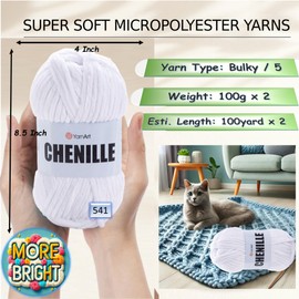 2 Skein Yarn Art Chenille Yarn, Velvet Yarn, Super Soft Fluffy Bulky 5, for Knitting Crocheting Crafting Blanket Amigurumi, Soft Velvet Baby, Durable, 100 x 2gr, 100 x 2 Yards, Pack of 2 (541)