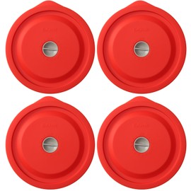 Replacement Lids for Pyrex 7201-PC 4 Cup, Silicone Round Storage Cover Lid for Anchor Hocking Glass Bowl 4 Pack with Date Mark Red