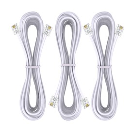 Ubramac 3Pack Phone Telephone Extension Cord 6 inch Cable Line with Standard RJ11 6P4C Plugs for Landline Phone and Fax (3, White, 6.6FT)