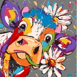 Xylogist Paint by Number Kit for Adults Beginner - Cow Paint by Number, DIY HD Canvas Acrylic Painting Cow Paint by Number, Perfect for Home Wall Decoration and Holiday Gifts 16X16Inch