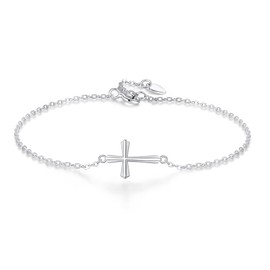 GAVU Sterling Silver Small Cross Bracelet for Women, Adjustable Cross Chain Bracelet for Women