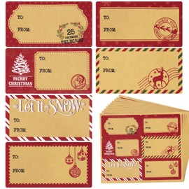 120pcs Christmas Gift Name Tags Stickers Large Adhesive Labels to from Christmas Vintage Kraft Labels Stick on Presents Brown Red