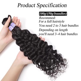 UDesire Human Braiding Hair for Boho Braids Human Hair Braiding Hair 100g 22Inch boho braids human hair 12A Deep Wave Bulk Bohemian 2 Bundles/Pack Natural Black