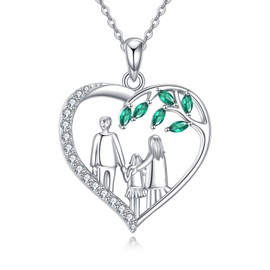 VONALA Family of Three Pendant Necklace 925 Sterling Silver Family Heart Jewelry for Women