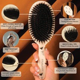 FRAMAR Soft Boar Bristle Hair Brush For Women – Boars Hair Brush For Women, Boar Brush For Fine Hair, Hairbrush For Fine Hair, Soft Bristle Brush For Slick Back, Volume and Shine - Espresso Martini
