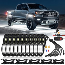 16 Pods Pure White LED Rock Lights with Extension Wires, IP68 Waterproof 6500K Super Bright White Underglow Kit for Semi Truck Sedans Trailer Offroad Pickup RV Underbody Under Car Lighting