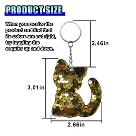 LHDOS Sparkly Kitty Sequin Car Keychain, Glitter Cat Key Chain Keyring Holder for Party Favors, Cute Animal Hanging Decoration Presents for Women Girls (Gold)