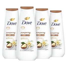 Dove Body Wash Pampering Shea Butter & Vanilla 4 Count for Renewed, Healthy-Looking Skin Gentle Skin Cleanser with 24hr Renewing MicroMoisture 20 oz