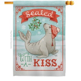 Breeze Decor - Sealed with A Kiss Winter - Seasonal Christmas Impressions Decorative Vertical House Flag 28" x 40" Printed in USA