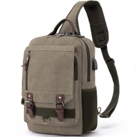 Leaper Retro Crossbody Bag Sling Bag Canvas Messenger Bag for Men Women Shoulder Bag Crossbody Handbags Satchel Brownish Green, XL