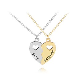 MenYiYDS 2 Pcs BFF Necklaces Friendship Necklace Best Friends Heart Necklace for Girls Birthday Gifts Pendant Chain Gifts (Gold and Silver)