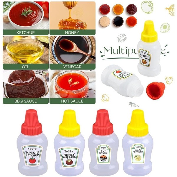 Jizlan 4 Pcs 25ml Mini Ketchup Bottles, Mini Condiment Squeeze