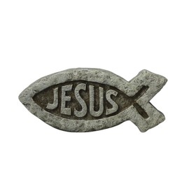 ShineOnAngel Christian Jesus Fish Tabletop Decor – 7.4 Inch Stone-Look Ichthys Sculpture with Relief Jesus Text – Religious Desk Decor for Home or Office