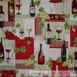 Fabri-Quilt BonEful FABRIC FQ Cotton Quilt Cream Green Ivy Red Wine Holiday Xmas Patchwork L
