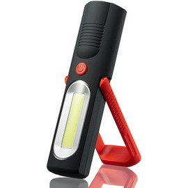 LED + COB Torches Inspection Lamp Camping Light, Hands-Free Garage Workshop Flashlight for Car, with Adjustable Bracket and Magnetic Base Design, Suitable for Emergency Use at Home Work (Red)