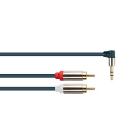 Good Connections GC-M0064 Audio Anschlusskabel High-Quality 3,5 mm, Klinkenstecker rechts abgewinkelt auf 2x RCA (Cinch) Stecker, OFC, Vollmetallgehäuse, 1,5m dunkel blau