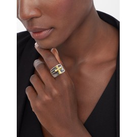 Mytys Gold and Silver Statement Rings for Women - Two Tone Rings Vintage Openwork Silver Band Rings Cocktail Jewelry (Golden Cross, 7)