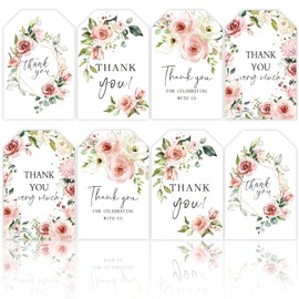 Whaline 100Pcs Thank You Gift Tags with 98.4ft Hemp Rope Ink Floral Style Paper Tags Hanging Labels Name Tags for Baby Shower Birthday Wedding Bridal Shower DIY Gift Party Favor Decor, 4 Designs