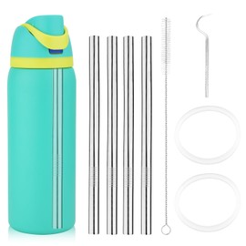 4pcs Metal Straw Replacement for Owala Water Bottle 24 oz 32 oz, Stainless Steel Reusable Straws with Cleaning Brush & Gasket Seal Washers Compatible with Owala Water Bottle Accessories Parts