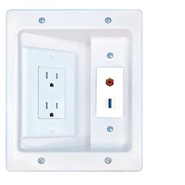 RiteAV RCA-RED USB-3 Recessed Wall Plate Cable Concealer Management Kit with Power Outlet Hides Cords and Cables