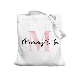 SZERE Initial M Mommy to Be Gifts Pink Canvas Tote Bag for Women, New Mom Gifts, Mommy to be Gift Tote Bag, Girls Tote Bag, Initial Gifts for Women Reusable Shopping Bags, Alphabet Tote Bag for Women