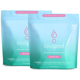 Natural Dishwasher Pods | Plant Based Enzymes Dishwasher Detergent, Free & Clear (Unscented), Eco-Friendly, Tough on Grease & Food Residue | 2 Pack of 60, 120 Pods