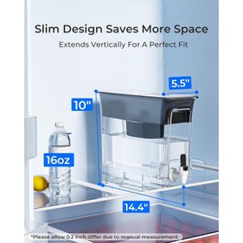 Waterdrop 35-Cup Slim Water Filter Dispenser, Large Capacity Water Filter Pitcher, 200-Gallon Long-Life, 5X Lifetime, Reduces Chlorine, PFOA/PFOS and More, BPA Free, Black (with 1 Filter)