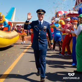TK Gruppe Timo Klingler Pilot Set Kapitän Fasching Karneval für Herren Kostüm mit Schulterklappen Streifen, Pilotenhut, Pilotenmütze, Abzeichen für Pilotenkostüm