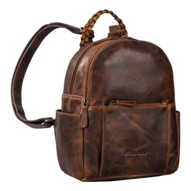 STILORD 'Luna' Women's Elegant Backpack with Braided Handle Daypack Women's Backpack Bag Small Women's City Backpack Genuine Leather, Florida - Brown, Rucksack