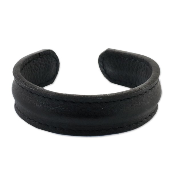 NOVICA Artisan Handcrafted Men's Cuff Bracelet Black Leather from Thailand