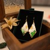 Pressed Flower Handmade Earrings Dangle Geometric Rhombus Sterling Silver Stud