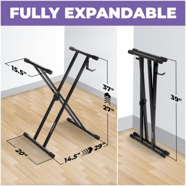 Liquid Stands Piano Keyboard Stand - X Style Adjustable and Portable Heavy Duty Music Stand for Kids and Adults - Fits 54 61 88 Key Electric Pianos - Double Braced Foldable Digital Piano Table Frame