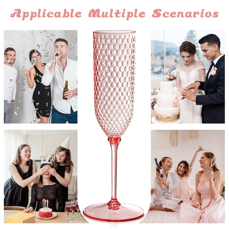 24 Pack Pink Detachable 2 piece Champagne Flutes 5.5 Oz