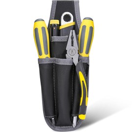 WINHUNT Tool Belt, 4 Pockets Tool Pouch for Tool Organization, with Metal Belt Clip Attachment, for Craftsmen, Electrician, Gardener, for Electric Pen, Screwdriver, Pliers, 20x10cm