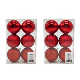 Plastic Christmas Bauble Diameter 8 cm Matt High Gloss Glitter Decorative Bauble Christmas Tree Decoration Red 2 Sets - 12 Pieces