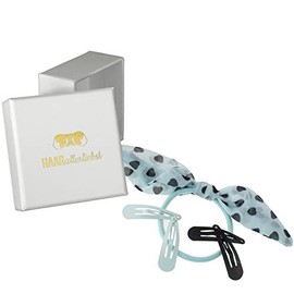HAARallerliebst Set of 5 Hair Clips and Scrunchies with Bow (Turquoise Black | 5 Pieces) Including Box for Storage (Box Colour: White)