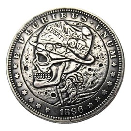 Skull Skeleton Liberty Hat Tramp Traveler Stick Bindle Sack Bag Walk Roam Copy 1896 U.S Hobo Morgan Coin Silver Plated Replica Commemorative